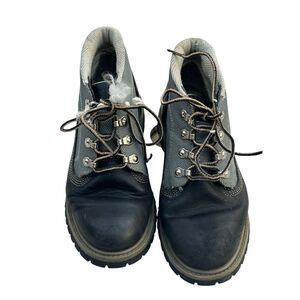 TIMBERLAND Mens Panel Black Leather Waterproof Lace Up Boots Size 6.5